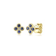 14K Yellow Gold Diamond & Sapphire Stud Earrings