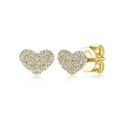 Gabriel & Co. 14K Yellow Gold Classic Heart Shaped Pavé Diamond Stud E